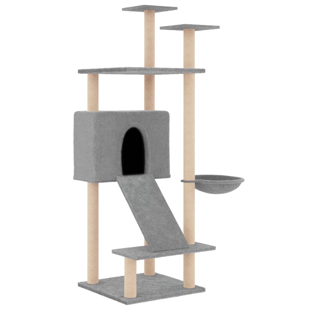 NNEVL Cat Tree with Sisal Scratching Posts Light Grey 153 cm