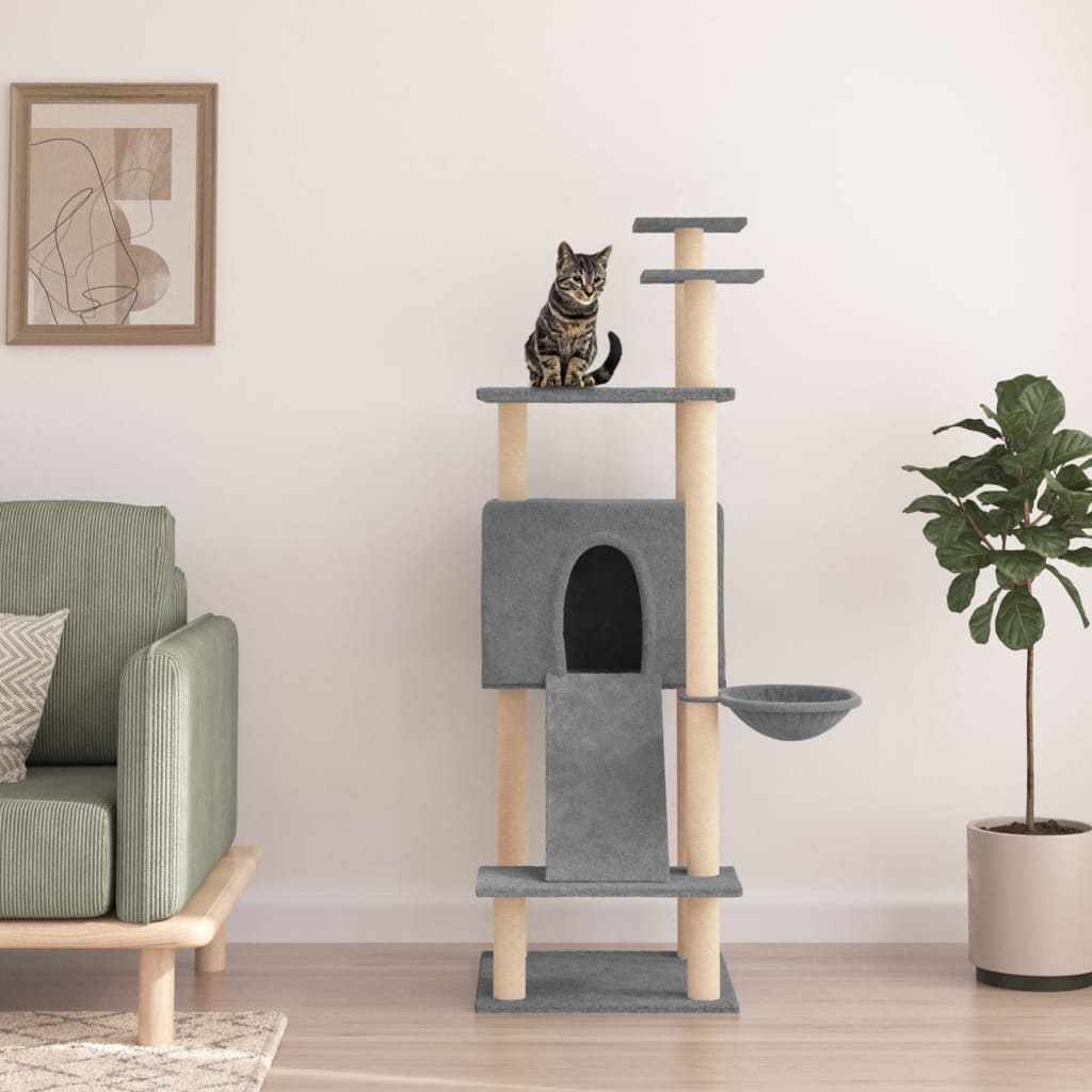 NNEVL Cat Tree with Sisal Scratching Posts Light Grey 153 cm