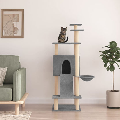 NNEVL Cat Tree with Sisal Scratching Posts Light Grey 153 cm