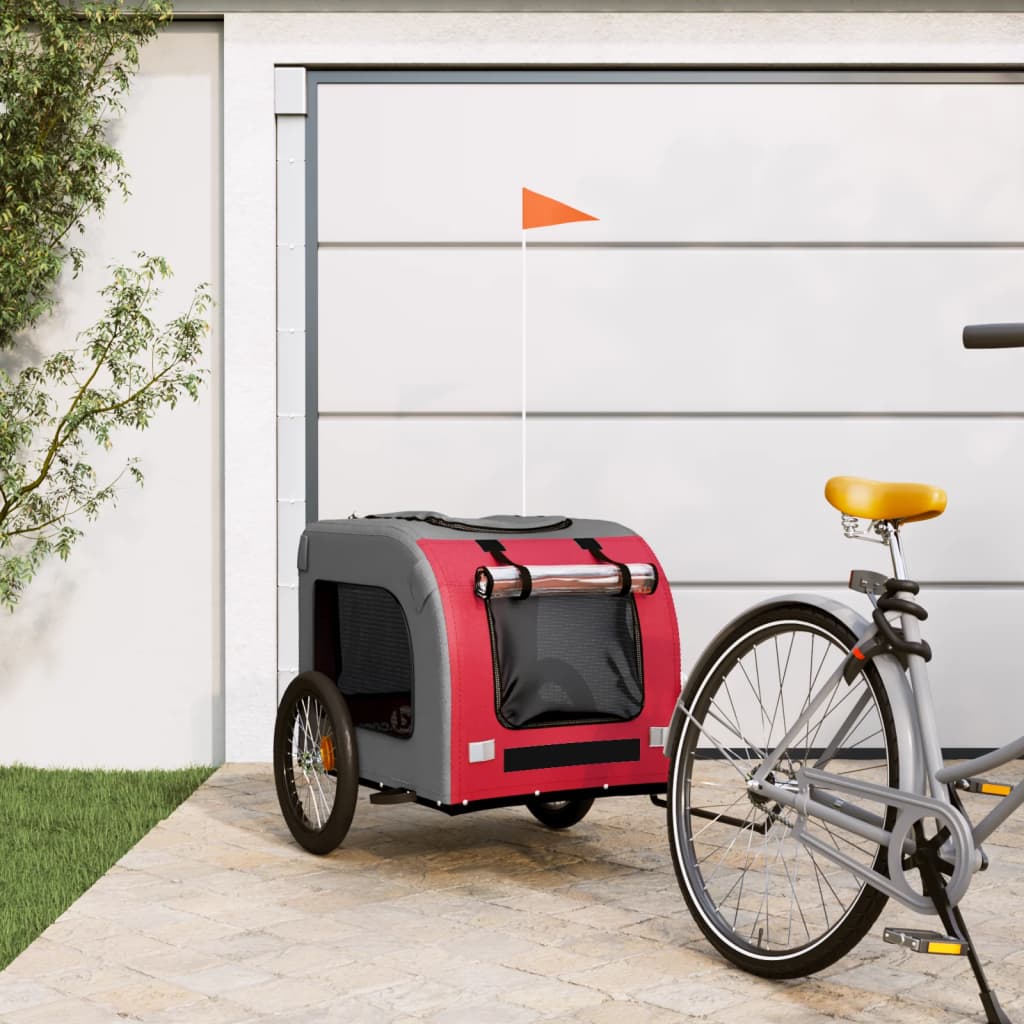 NNEVL Pet Bike Trailer Red and Grey Oxford Fabric&Iron