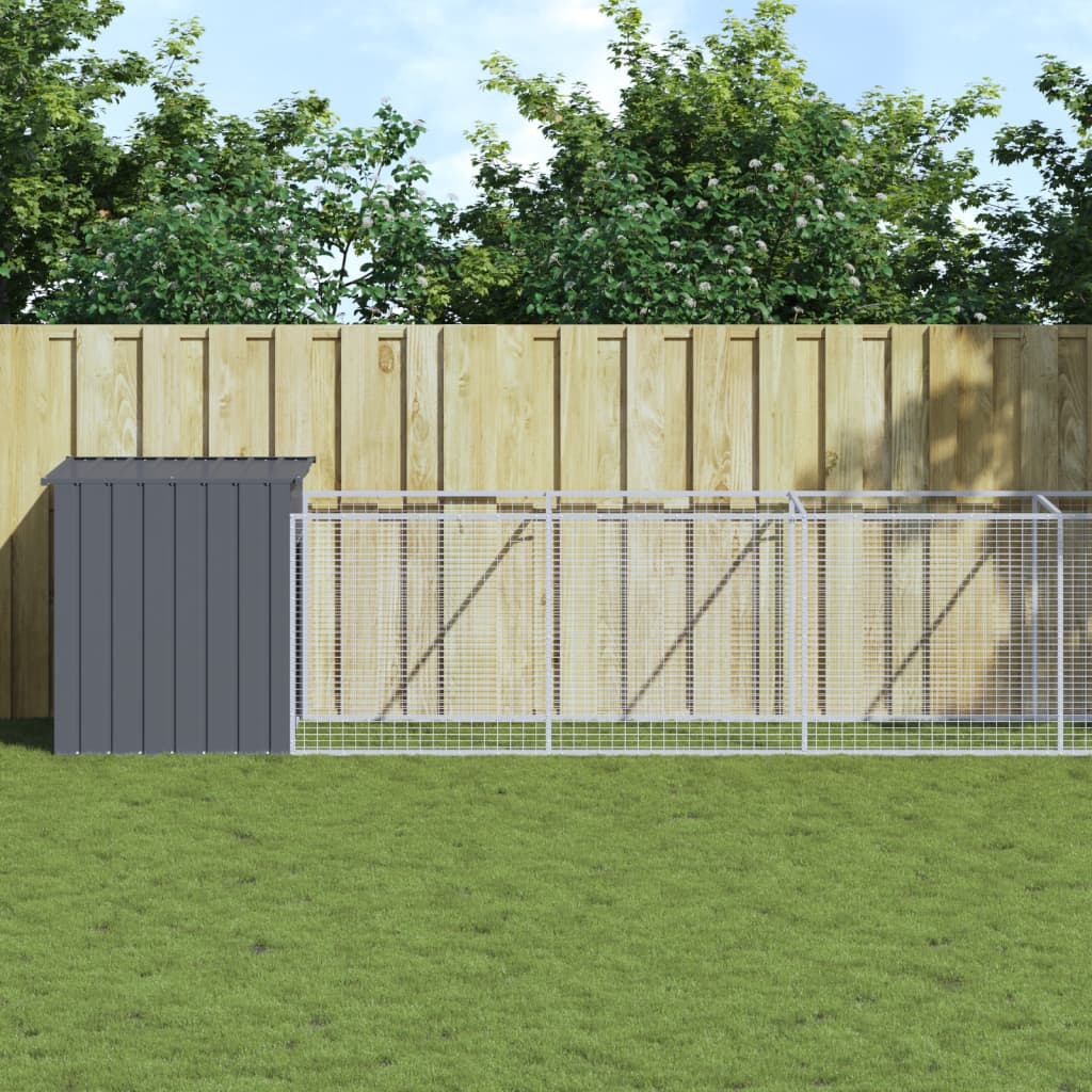 NNEVL Dog House with Run Anthracite 110x813x110 cm Galvanised Steel