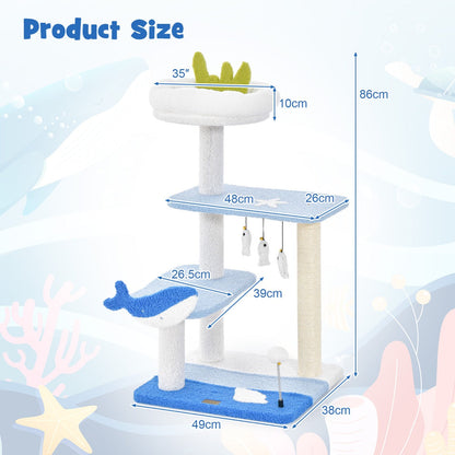 NNECW 3-level Ocean-themed Cat Tree with Sisal Covered Scratching Posts