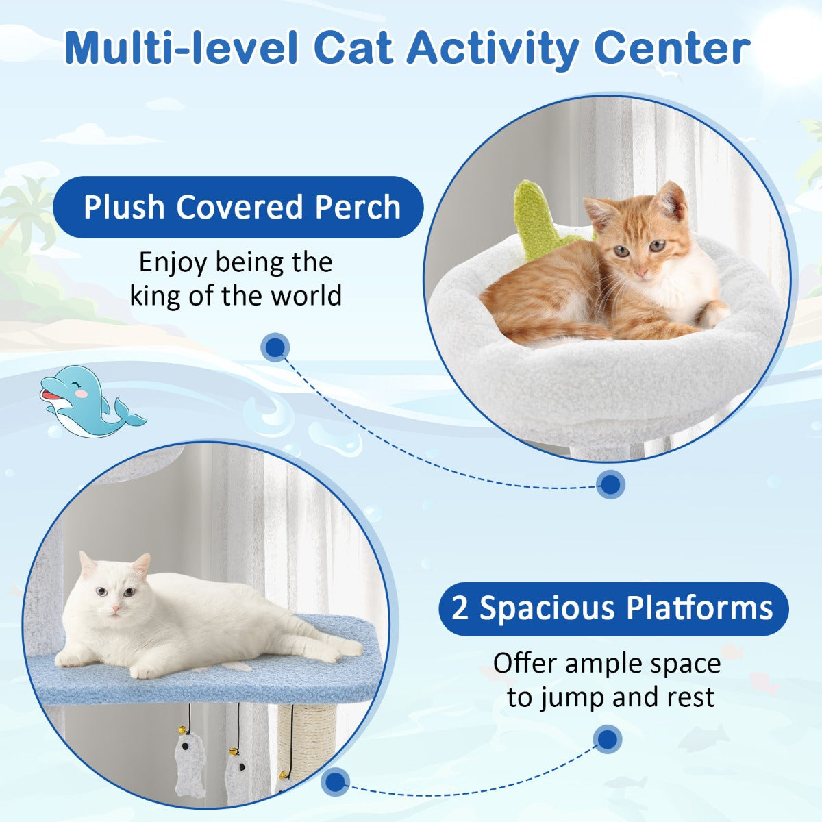 NNECW 3-level Ocean-themed Cat Tree with Sisal Covered Scratching Posts