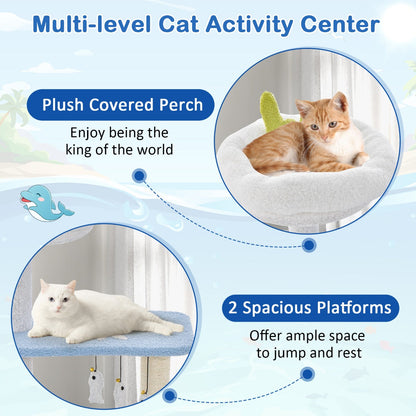 NNECW 3-level Ocean-themed Cat Tree with Sisal Covered Scratching Posts